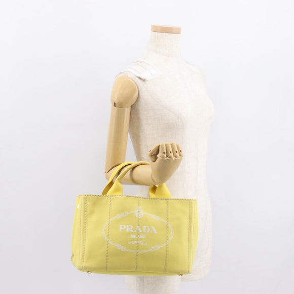 PRADA Canapa PM Hand Bag Canvas Yellow Gold Auth 164400
