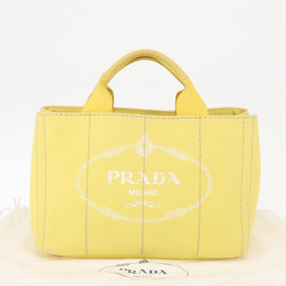 PRADA Canapa PM Hand Bag Canvas Yellow Gold Auth 164400
