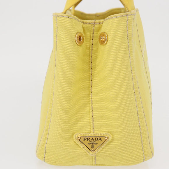 PRADA Canapa PM Hand Bag Canvas Yellow Gold Auth 164400