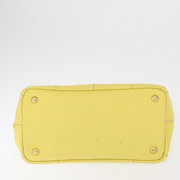 PRADA Canapa PM Hand Bag Canvas Yellow Gold Auth 164400