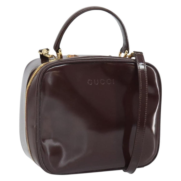 GUCCI Hand Bag Patent leather 2way Brown Gold Auth 164421