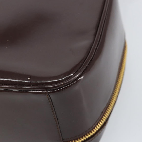 GUCCI Hand Bag Patent leather 2way Brown Gold Auth 164421