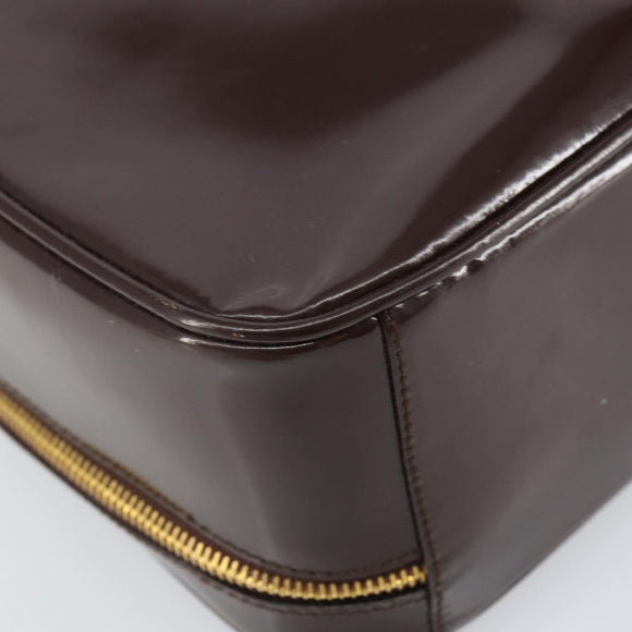 GUCCI Hand Bag Patent leather 2way Brown Gold Auth 164421