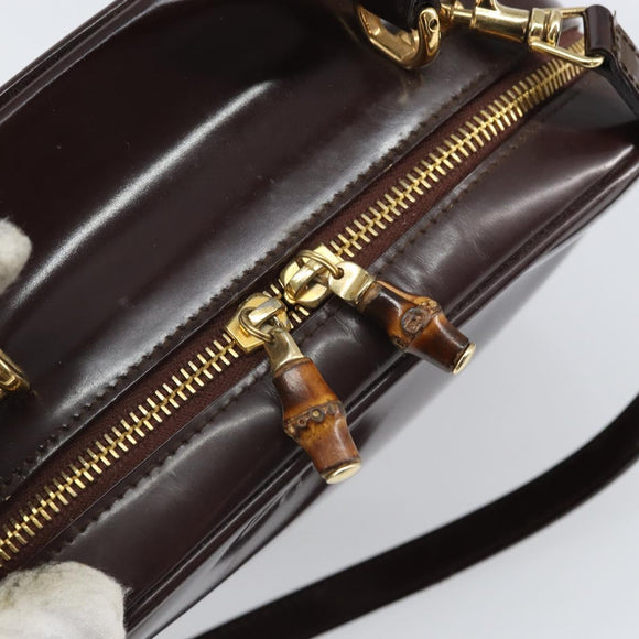 GUCCI Hand Bag Patent leather 2way Brown Gold Auth 164421