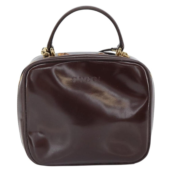 GUCCI Hand Bag Patent leather 2way Brown Gold Auth 164421
