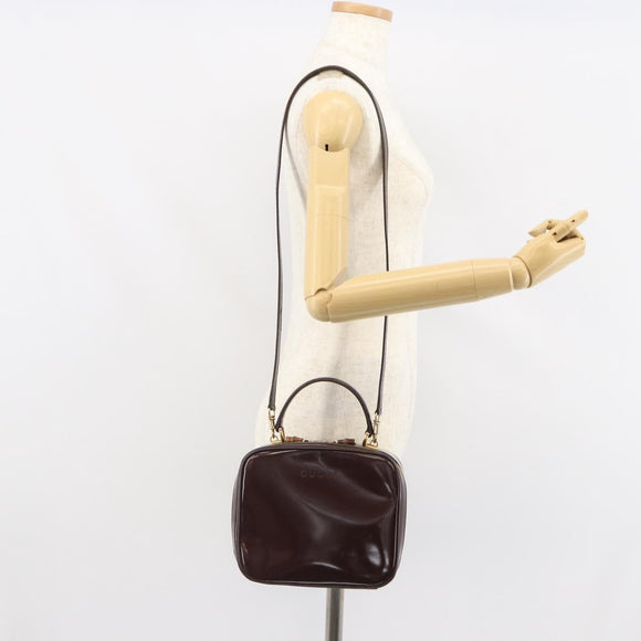 GUCCI Hand Bag Patent leather 2way Brown Gold Auth 164421