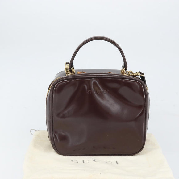 GUCCI Hand Bag Patent leather 2way Brown Gold Auth 164421