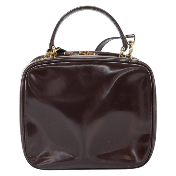 GUCCI Hand Bag Patent leather 2way Brown Gold Auth 164421
