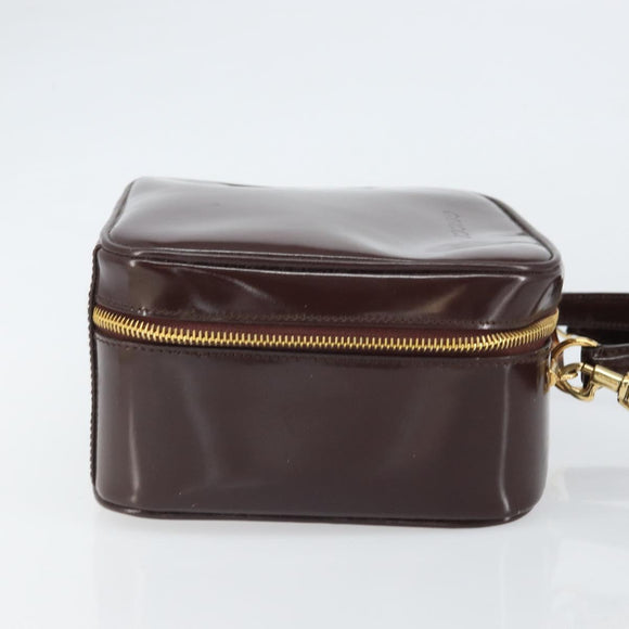 GUCCI Hand Bag Patent leather 2way Brown Gold Auth 164421