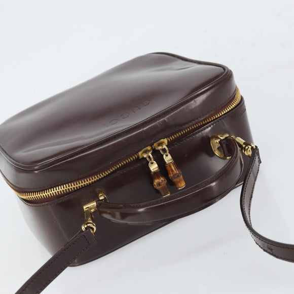 GUCCI Hand Bag Patent leather 2way Brown Gold Auth 164421
