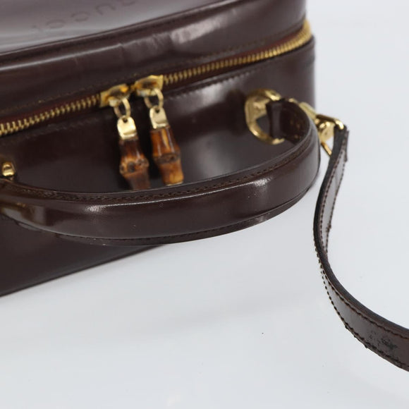 GUCCI Hand Bag Patent leather 2way Brown Gold Auth 164421