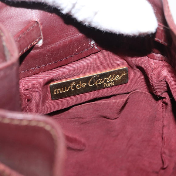 CARTIER Must Line Shoulder Bag Leather Bordeaux Gold Auth 164423