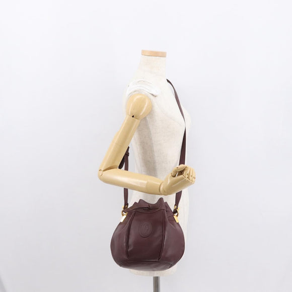 CARTIER Must Line Shoulder Bag Leather Bordeaux Gold Auth 164423