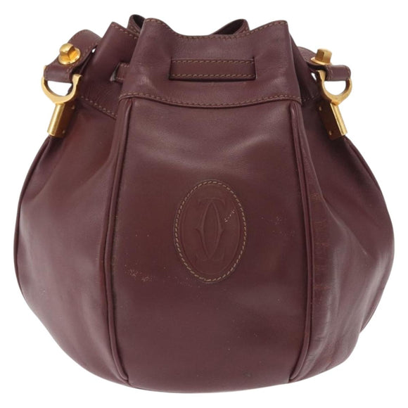 CARTIER Must Line Shoulder Bag Leather Bordeaux Gold Auth 164423