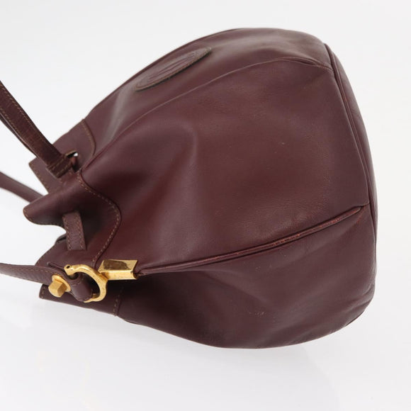 CARTIER Must Line Shoulder Bag Leather Bordeaux Gold Auth 164423