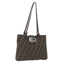 FENDI Zucca Canvas Tote Bag Black Brown Silver Auth 164424-1