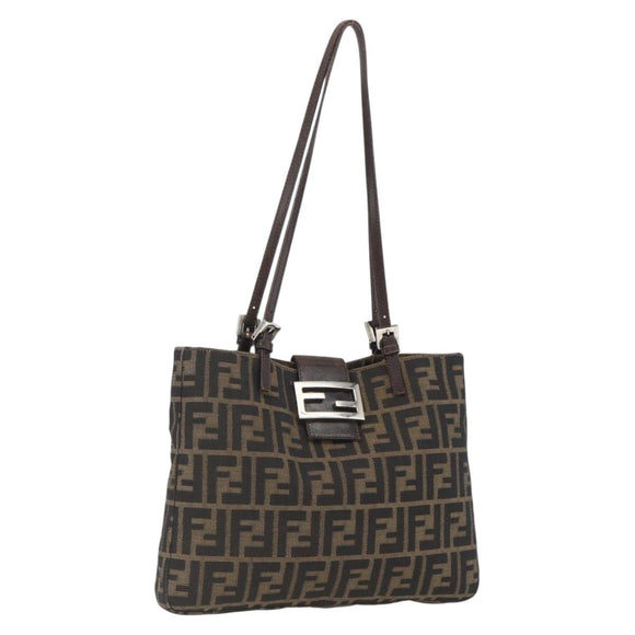 FENDI Zucca Canvas Tote Bag Black Brown Silver Auth 164424