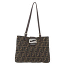 FENDI Zucca Canvas Tote Bag Black Brown Silver Auth 164424-13