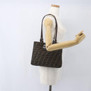 FENDI Zucca Canvas Tote Bag Black Brown Silver Auth 164424-22