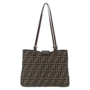 FENDI Zucca Canvas Tote Bag Black Brown Silver Auth 164424-2