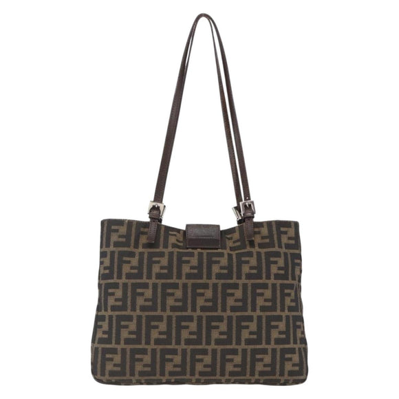 FENDI Zucca Canvas Tote Bag Black Brown Silver Auth 164424