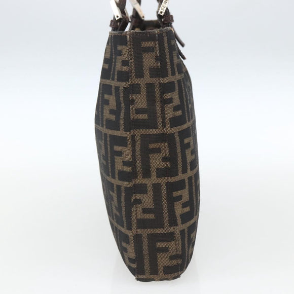 FENDI Zucca Canvas Tote Bag Black Brown Silver Auth 164424