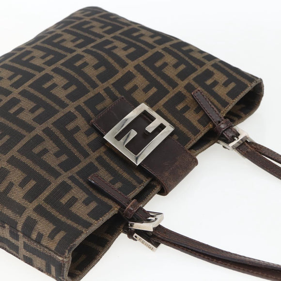 FENDI Zucca Canvas Tote Bag Black Brown Silver Auth 164424