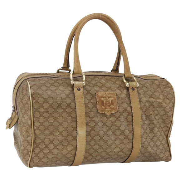 CELINE Macadam Canvas Boston Bag PVC Beige Gold Auth 164426