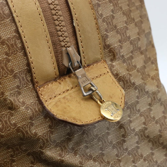 CELINE Macadam Canvas Boston Bag PVC Beige Gold Auth 164426