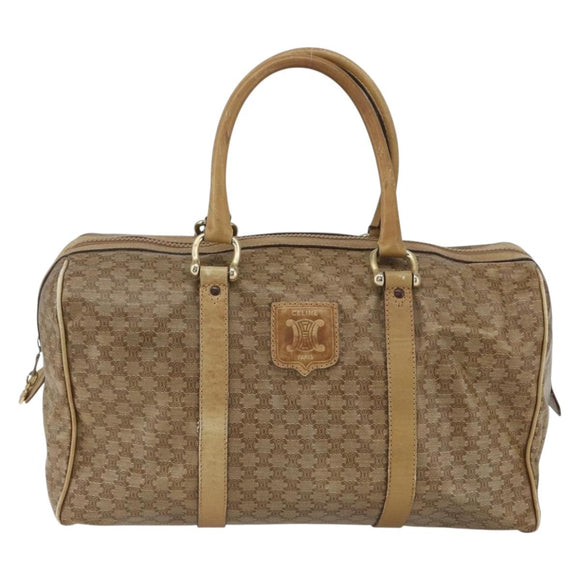CELINE Macadam Canvas Boston Bag PVC Beige Gold Auth 164426