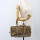 CELINE Macadam Canvas Boston Bag PVC Beige Gold Auth 164426-20