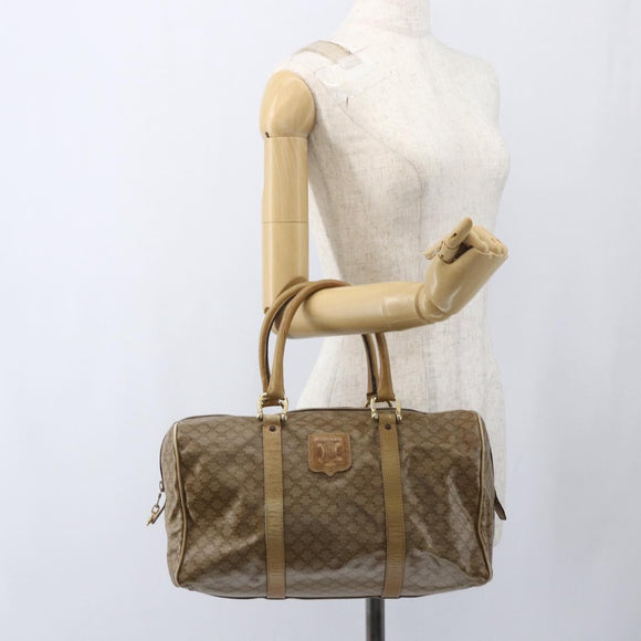 CELINE Macadam Canvas Boston Bag PVC Beige Gold Auth 164426