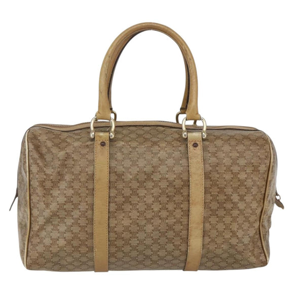 CELINE Macadam Canvas Boston Bag PVC Beige Gold Auth 164426