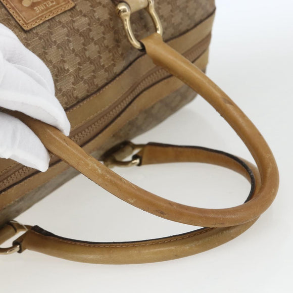 CELINE Macadam Canvas Boston Bag PVC Beige Gold Auth 164426