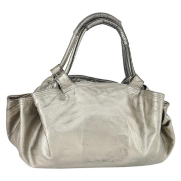 LOEWE Nappa Aire Anagram Hand Bag Leather Silver Auth 164428