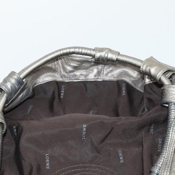 LOEWE Nappa Aire Anagram Hand Bag Leather Silver Auth 164428