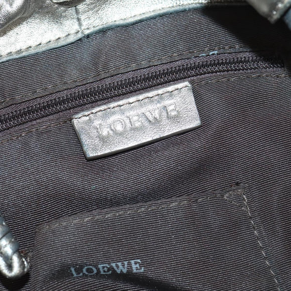 LOEWE Nappa Aire Anagram Hand Bag Leather Silver Auth 164428