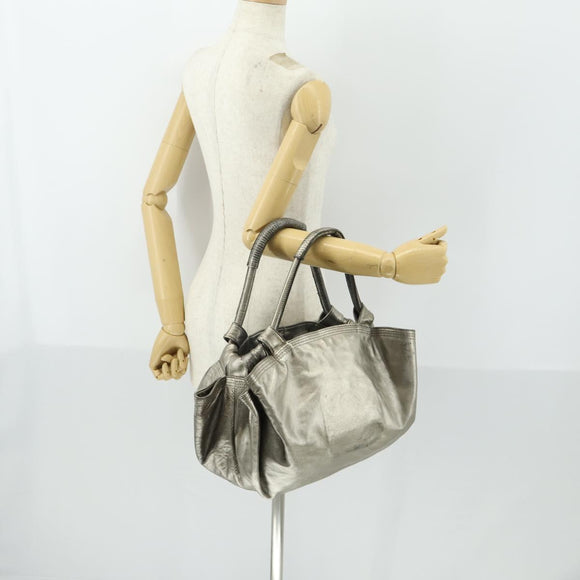 LOEWE Nappa Aire Anagram Hand Bag Leather Silver Auth 164428