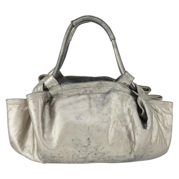 LOEWE Nappa Aire Anagram Hand Bag Leather Silver Auth 164428