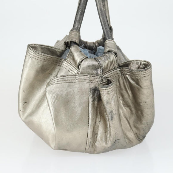 LOEWE Nappa Aire Anagram Hand Bag Leather Silver Auth 164428