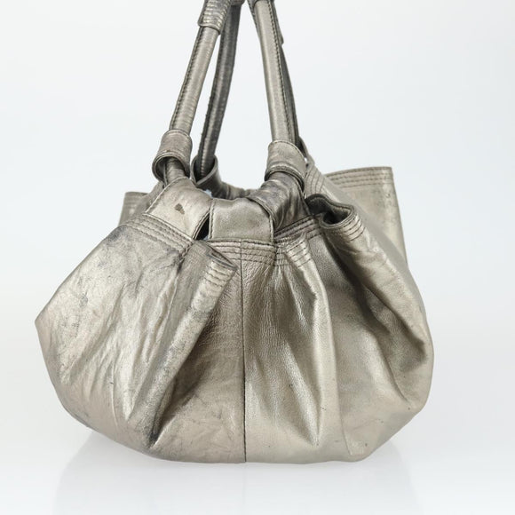 LOEWE Nappa Aire Anagram Hand Bag Leather Silver Auth 164428