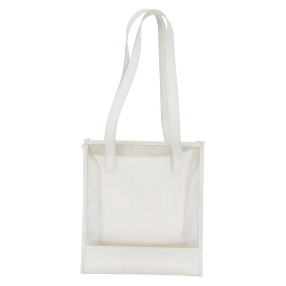 LOEWE Anagram Tote Bag Vinyl Leather White Silver Auth 164429