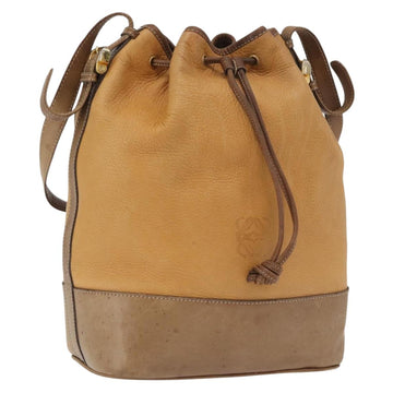 LOEWE Anagram Shoulder Bag Leather Brown Gold Auth 164430