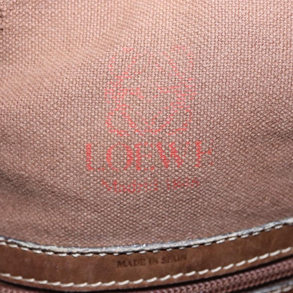 LOEWE Anagram Shoulder Bag Leather Brown Gold Auth 164430