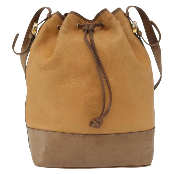 LOEWE Anagram Shoulder Bag Leather Brown Gold Auth 164430