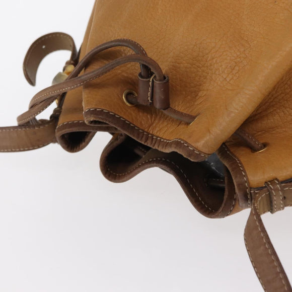 LOEWE Anagram Shoulder Bag Leather Brown Gold Auth 164430