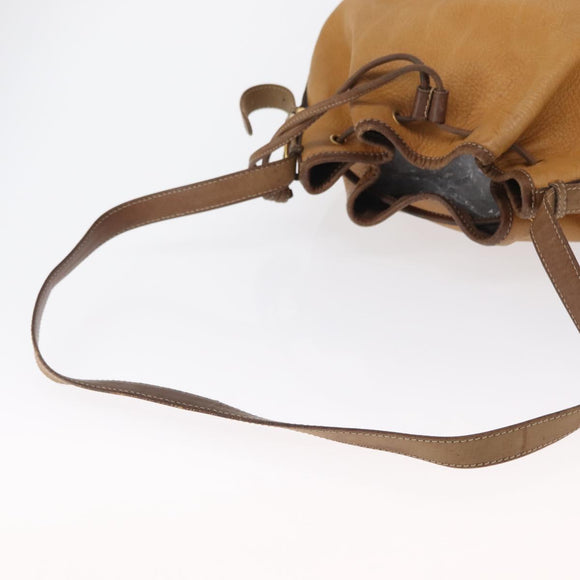 LOEWE Anagram Shoulder Bag Leather Brown Gold Auth 164430