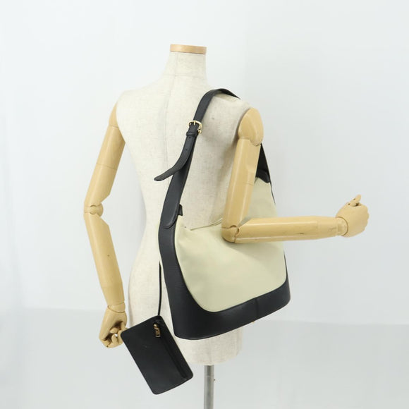 LOEWE Anagram Shoulder Bag Leather Light Beige Gold Auth 164431