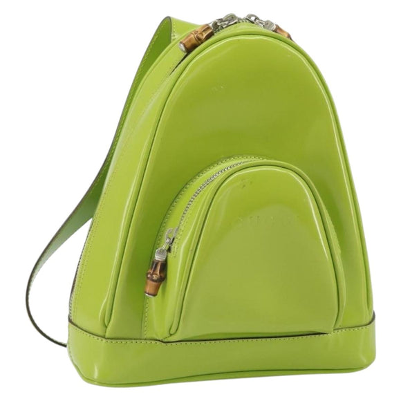 GUCCI Bamboo Backpack Patent leather Beige 003 2058 0030 Auth 164433