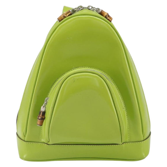 GUCCI Bamboo Backpack Patent leather Beige 003 2058 0030 Auth 164433